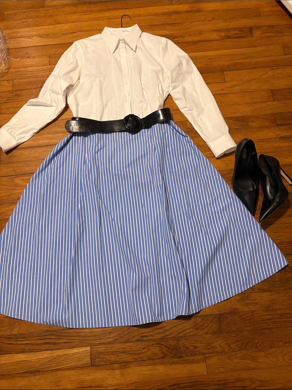 H&M Blue and White Striped Circle Skirt